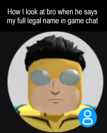 a cartoon of a man in a yellow superhero costume says how i look at bro