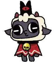a cartoon sheep with a crown on its head and a bell around its neck is standing on a white background .