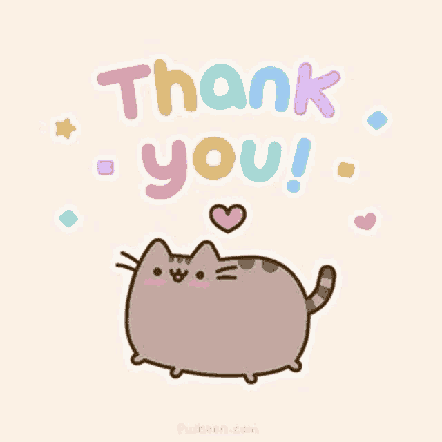 a cartoon cat is standing next to a thank you message .