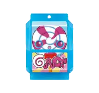 a blue box with a candy in it and the word gruca on the bottom