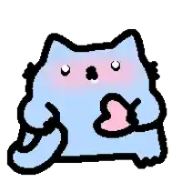 a pixel art drawing of a blue cat with a pink heart on its chest .