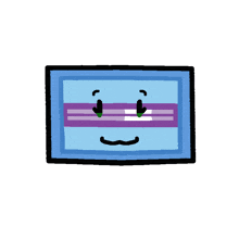 a cartoon drawing of a blue box with a purple stripe on it