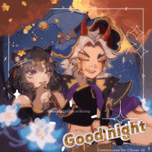 a drawing of a man and a woman with the words goodnight written on it