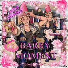 a picture of a man with pink hats and the words barry moment