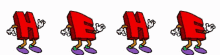 a cartoon drawing of a row of red boxes with legs