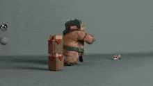 a cartoon pig is holding a sword and a hammer