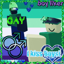 a picture of a boy and a girl with the words i kiss boys