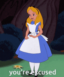 a cartoon of alice from alice in wonderland with the words you 're excused