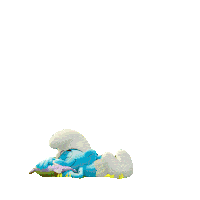 a smurf laying down with a thought bubble of a squirrel and another smurf