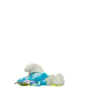 a smurf laying down with a thought bubble of a squirrel and another smurf