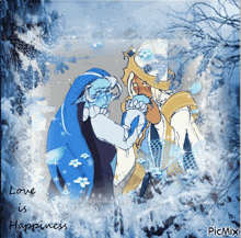 a picture of a couple with the words love is happiness
