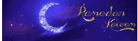 a red background with a crescent moon and the words ramadan kareem on it
