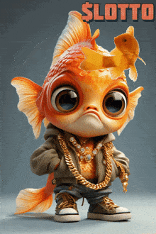 a cartoon fish with a gold fish on its head and the word lotto in red letters