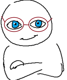a pixel art drawing of a person wearing glasses and blue eyes