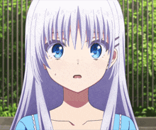 a girl with long white hair and blue eyes