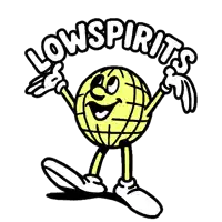 a cartoon of a globe with arms and legs and the words lowspirits above it