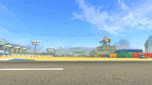 a video game scene with a banana flying overhead