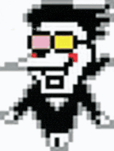 a pixel art drawing of a man wearing sunglasses and a tuxedo .