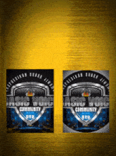 two basic voice community logos are displayed on a yellow background
