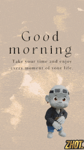 a poster that says good morning with a cartoon character