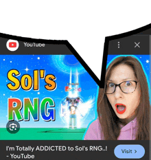 a youtube ad for sol 's rng with a surprised girl