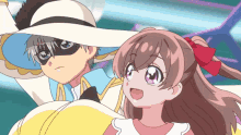 a boy and a girl are standing next to each other in an anime