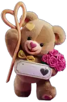 a teddy bear is holding a pair of scissors and a card