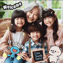 a picture of a family with the words welcome it 's fun on the bottom