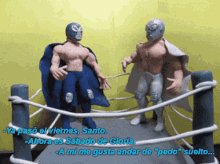 two wrestlers are standing in a ring with a caption that says paso el viernes santo ahora es sabado de gloria