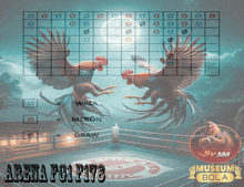 a poster of two roosters fighting with the words arena fci f178