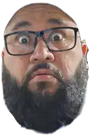 a man with glasses and a beard is making a surprised face