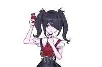 a pixel art of a girl taking a picture of herself with her phone .