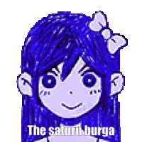a pixel art drawing of a girl with blue hair and a bow .