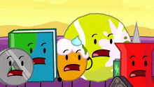 a group of cartoon characters standing next to each other