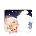 a girl is laying next to a white bunny rabbit .
