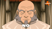 a bald man with a beard says " no " in white letters