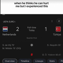 a screenshot of a uefa euro match between netherlands and turkey