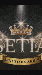 a logo for a company called setia with a gold crown and wings