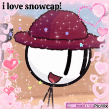 a picture of a stick figure wearing a hat with the words i love snowcap above it