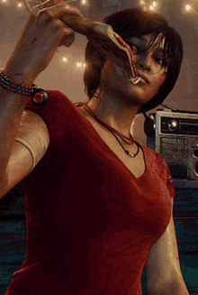 uncharted chloe frazer pizza cheese eating pizza