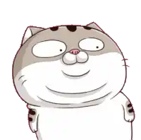 a cartoon cat with big eyes and a pink nose is standing on a white background .