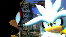 shadow the hedgehog and silver the hedgehog are standing next to each other and silver says chaos