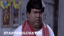 a man with a red scarf around his neck and the words starttamilchat.in on the bottom right