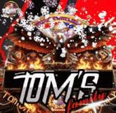 a logo for tom 's family with a eagle and snowflakes