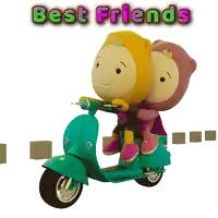 two cartoon characters on a scooter with the words best friends written above them