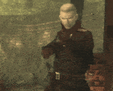 a man in a military uniform has a belt with the letter e on it