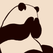 a black and white silhouette of a panda bear sitting on a white surface .