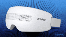 a pair of white renpho eye masks against a blue background