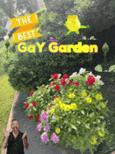 a man stands in front of a garden with the words the best gay garden