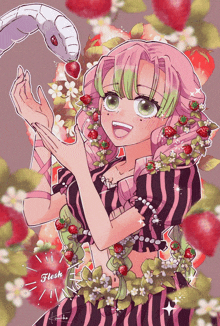 Mitsuru Wearing A Strawberry Shirt And Skirt While Smiling GIF